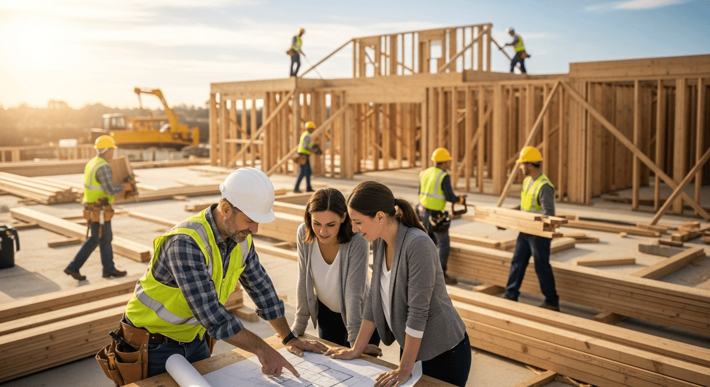Homeowners with contractor on site